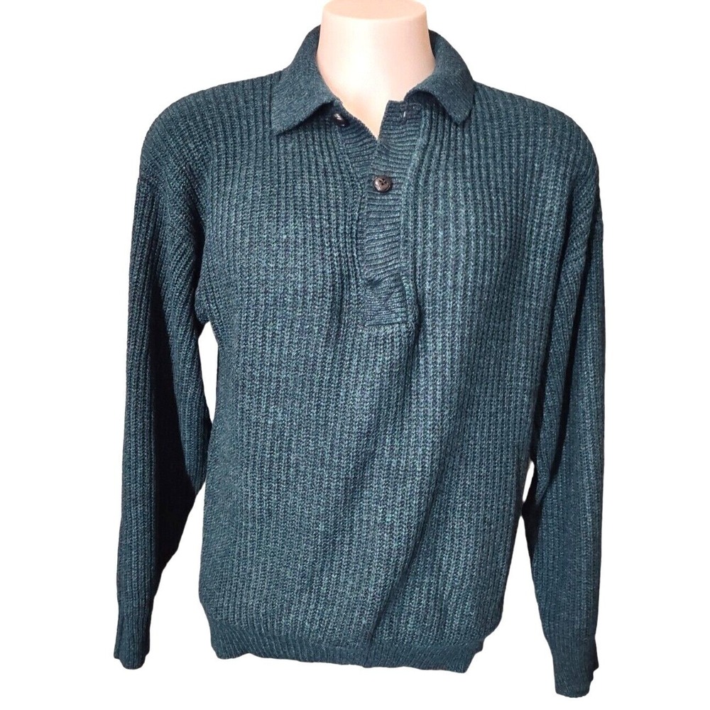 Botany 500 Sweater Men's L Green Gorp Core Cabin Core Retro Shaker Knit Polo